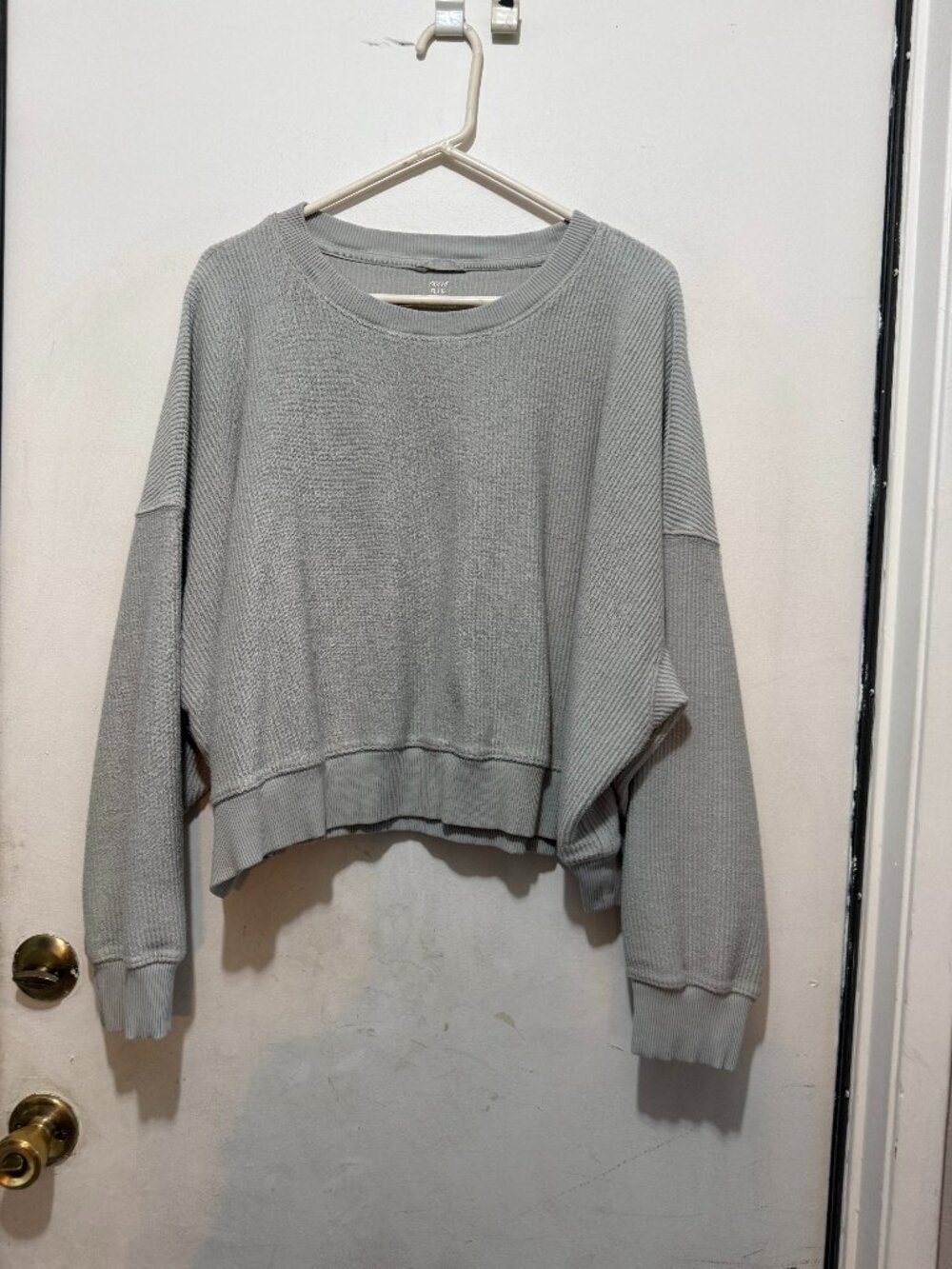 Aerie Sweatshirt Womens Light Green Ribbed Cropped Pullover XL